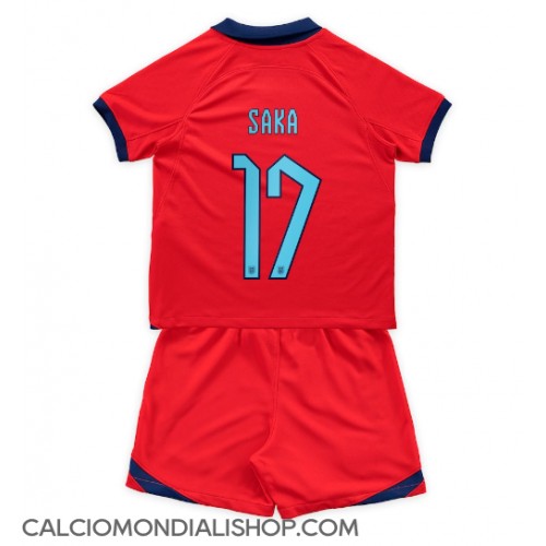 Maglie da calcio Inghilterra Bukayo Saka #17 Seconda Maglia Bambino Mondiali 2022 Manica Corta (+ Pantaloni corti)